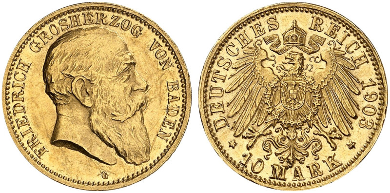 BADEN. Friedrich I., 1852-1907. J. 190, EPA 10/5 
10 Mark 1903.
vz - St / St