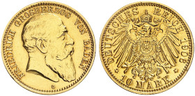 BADEN. Friedrich I., 1852-1907. J. 190, EPA 10/5 
10 Mark 1906.
kl. Rdf., ss / vz