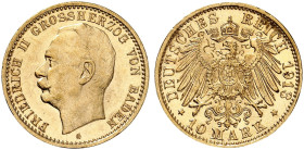 BADEN. Friedrich II., 1907-1918. J. 191, EPA 10/6 
10 Mark 1913.
seltener Jahrgang ! f. St
