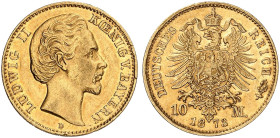 BAYERN. Ludwig II., 1864-1886. J. 193, EPA 10/7 
10 Mark 1873.
winz. Rdf., vz