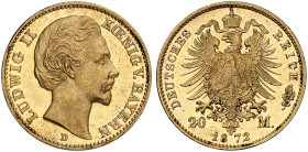 BAYERN. Ludwig II., 1864-1886. J. 194, EPA 20/8 
20 Mark 1872.
vz - St