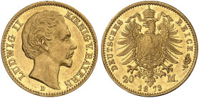 BAYERN. Ludwig II., 1864-1886. J. 194, EPA 20/8 
20 Mark 1873.
kl. Kr., ss - vz