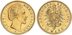 BAYERN. Ludwig II., 1864-1886. J. 196, EPA 10/8 
10 Mark 1874.
vz