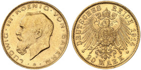 BAYERN. Ludwig III., 1913-1918. J. 202, EPA 20/11 
20 Mark 1914.
vz / vz - St