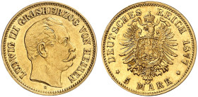 HESSEN. Ludwig III., 1848-1877. J. 215, EPA 5/80 
5 Mark 1877.
vz - St