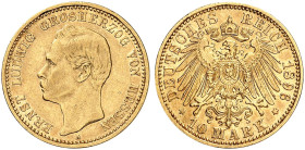 HESSEN. Ernst Ludwig, 1892-1918. J. 224, EPA 10/22 
10 Mark 1896.
der seltene Jahrgang !
kl. Rdf., ss / vz