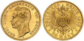 HESSEN. Ernst Ludwig, 1892-1918. J. 225, EPA 20/20 
20 Mark 1903.
winz. Kr., vz - St