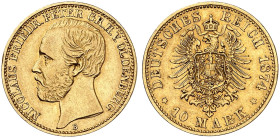 OLDENBURG. Nicolaus Friedrich Peter, 1853-1900. J. 241, EPA 10/32 
10 Mark 1874.
ss