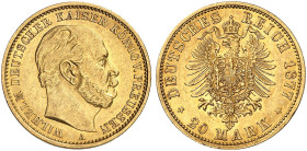 PREUSSEN. Wilhelm I., 1861-1888. J. 246 A, EPA 20/30 
20 Mark 1877 A.
vz