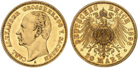 SACHSEN - WEIMAR - EISENACH. Carl Alexander, 1853-1901. J. 282, EPA 20/56 
Ein zweites Exemplar.
winz. Haarlinien u. Kr., f. St aus PP