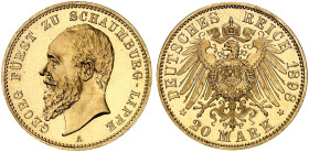 SCHAUMBURG - LIPPE. Georg, 1893-1911. J. 285, EPA 20/59 
20 Mark 1898.
in dieser Erhaltung sehr selten ! PP