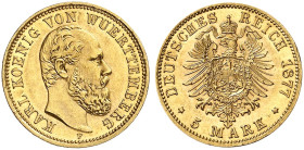 WÜRTTEMBERG. Karl, 1864-1891. J. 291, EPA 5/86 
5 Mark 1877.
vz - St