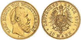 WÜRTTEMBERG. Karl, 1864-1891. J. 292, EPA 10/53 
10 Mark 1877.
vz