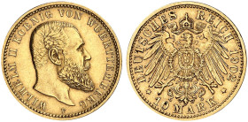 WÜRTTEMBERG. Wilhelm II., 1891-1918. J. 295, EPA 10/55 
10 Mark 1902.
seltener Jahrgang ! vz