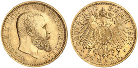 WÜRTTEMBERG. Wilhelm II., 1891-1918. J. 295, EPA 10/55 
10 Mark 1907.
f. St