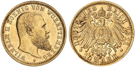 WÜRTTEMBERG. Wilhelm II., 1891-1918. J. 295, EPA 10/55 
10 Mark 1911.
seltener Jahrgang ! vz / vz - St