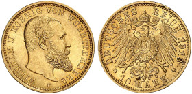 WÜRTTEMBERG. Wilhelm II., 1891-1918. J. 295, EPA 10/55 
10 Mark 1913.
seltener Jahrgang ! f. St