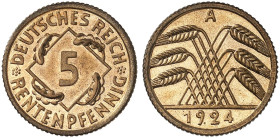 KURS - UND GEDENKMÜNZEN. J. 308, EPA 21 
5 Rentenpfennig 1924 A.
PP