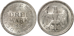 KURS - UND GEDENKMÜNZEN. J. 312, EPA 3/41 
3 Mark 1924 A.
vz - St