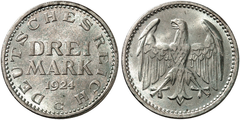 KURS - UND GEDENKMÜNZEN. J. 312, EPA 3/41 
3 Mark 1924 G.
vz - St / St