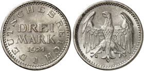 KURS - UND GEDENKMÜNZEN. J. 312, EPA 3/41 
3 Mark 1924 J.
winz. Kr., f. St