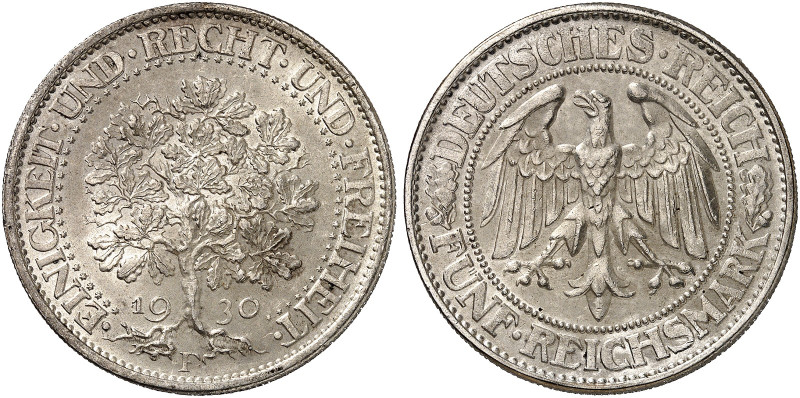 KURS - UND GEDENKMÜNZEN. J. 331, EPA 5/64 
5 RM 1930 F, Eichbaum.
RR ! f. St
