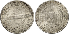KURS - UND GEDENKMÜNZEN. J. 342, EPA 3/55 
3 RM 1930 F, Zeppelin.
vz - St