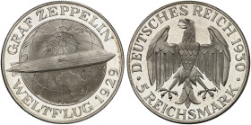 KURS - UND GEDENKMÜNZEN. J. 343, EPA 5/68 
5 RM 1930 F, Zeppelin.
winz. Kr., PP