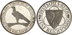 KURS - UND GEDENKMÜNZEN. J. 346, EPA 5/69 
5 RM 1930 F, Rheinstrom.
winz. Haarlinien, PP