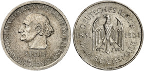 KURS - UND GEDENKMÜNZEN. J. 348, EPA 3/59 
3 RM 1931 A, Frh. v. Stein.
vz - St