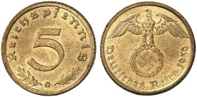 J. 363, EPA 23 
Lot von 20 Stück: 5 Reichspfennig 1937 A - 1939 J, komplette Jahrgänge.
f. St, St