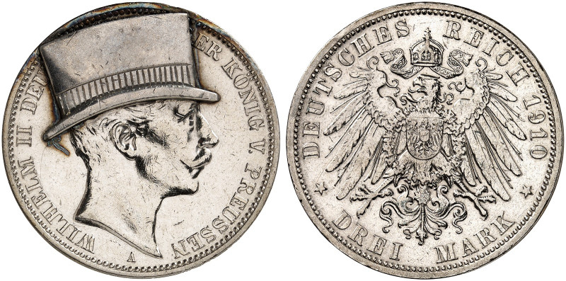 PREUSSEN. Wilhelm II., 1888-1918. zu J. 103, EPA 3/18 
3 Mark 1910, mit aufgelö...