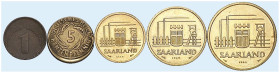 DEUTSCHE NEBENGEBIETE. SAARLAND. zu J. 801-803, Schaaf 801-803 / G 1, Slg. Beckenb. 3494-3496 
Lot von 3 Stück: Proben (Essais) 10, 20, 50 Franken 19...