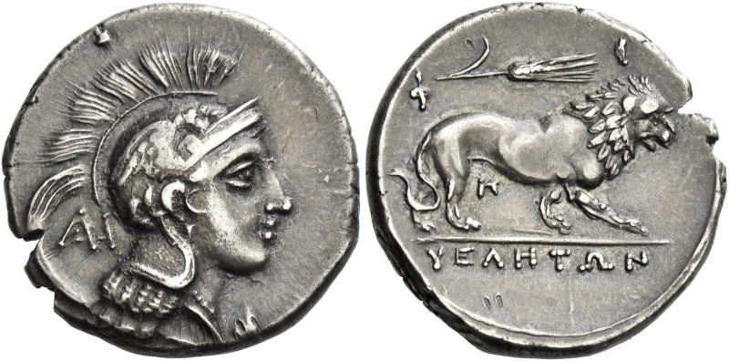 Velia. 
Didrachm circa 300-280, AR 7.47 g. Head of Athena r., wearing Attic hel...