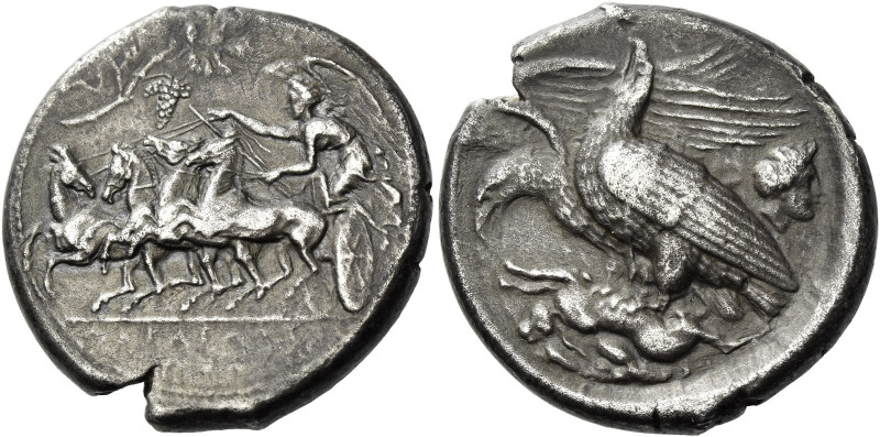 Sicily, Agrigentum. 
Tetradrachm signed by magistrate Straton, circa 410-406, A...