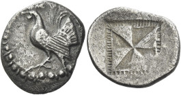 Himera. 
Calcidian drachm circa 530-520, AR 5.46 g. Cockerel advancing l., with r. claw raised. Border of dots. Rev. Windmill sail pattern of four ra...