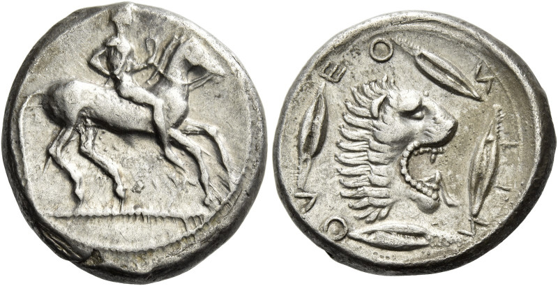Leontini. 
Didrachm circa 475-470, AR 8.60 g. Naked horseman advancing r. Rev. ...
