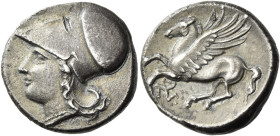 Syracuse. 
Stater circa 305-289, AR 6.75 g. Head of Athena l., wearing Corinthian helmet. Rev. Pegasus flying l.; below, triskeles. Calciati, Pegasi ...