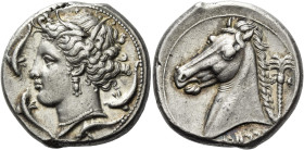 The Carthaginians in Sicily and North Africa. 
Tetradrachm, uncertain mint in Sicily circa 320, AR 17.04 g. Head of Tanit (Kore-Persephone) l., weari...