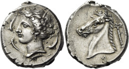 The Carthaginians in Sicily and North Africa. 
Tetradrachm, uncertain mint in Sicily circa 320-300, AR 17.18 g. Head of Tanit (Kore-Persephone) l.; w...