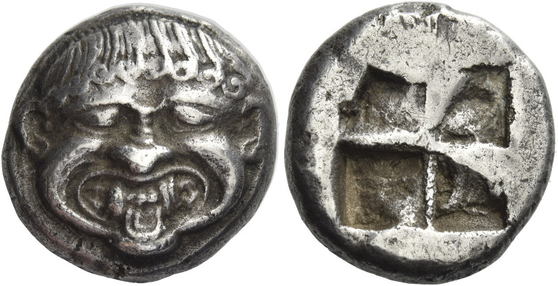 Neapolis.
Stater circa 500-480, AR 9.18 g. Gorgoneion facing, with tongue protr...