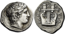 Olynthus, the Chalcidian League. 
Tetradrachm circa 370-367, AR 14.35 g. Laureate head of Apollo r. Rev. Χ - Α - Λ / ΚΙΔ / ΕΩΝ Cithara with seven str...