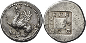 Thrace, Abdera. 

Tetradrachm, magistrate Herodoto(s) circa 450-425, AR 14.92 g. Griffin with curved wing seated l., raising l. forepaw; below in l....