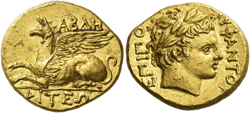 Thrace, Abdera. 
Stater end of IV-early III century, AV 6.41 g. AB?H – PITEΩ[N]...