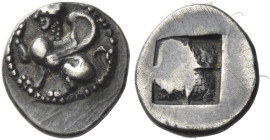 Islands off Thrace, Samothrace. 
Trihemiobol circa 500-465, AR 0.87 g. Sphinx seated l., raising forepaw. Rev. Quadripartite incuse square. Schwabach...