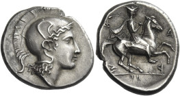 Pharsalus.
Drachm signed by Telephantos late V-mid IV century BC, AR 5.99 g. Helmeted head of Athena r.; in l. field, [ΤΗ]. Rev. Φ – Α / Ρ – [Σ] part...