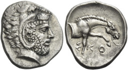 Skotussa. 
Hemidrachm circa 394-367, AR 2.88 g. Head of Heracles r., wearing lion's skin headdress. Rev. Σ – KO Forepart of horse grazing r.; all wit...