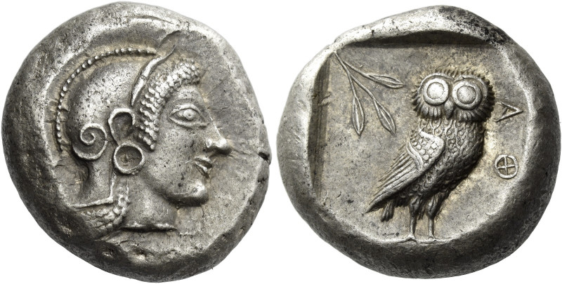 Attica, Athens. 
Tetradrachm, Civic mint circa 505-490, AR 17.18 g. Helmeted he...