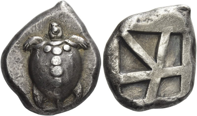 Islands off Attica, Aegina. 
Stater circa 480–457, AR 12.08 g. Sea-turtle with ...