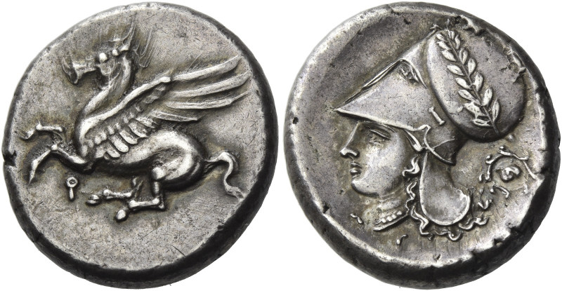 Corinthia, Corinth. 
Stater circa 375-300, AR, 8.57 g. Pegasus flying l.; below...